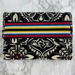 Vera Bradley Barcelona Stripe Black White Floral Medallion Snap Trifold Wallet